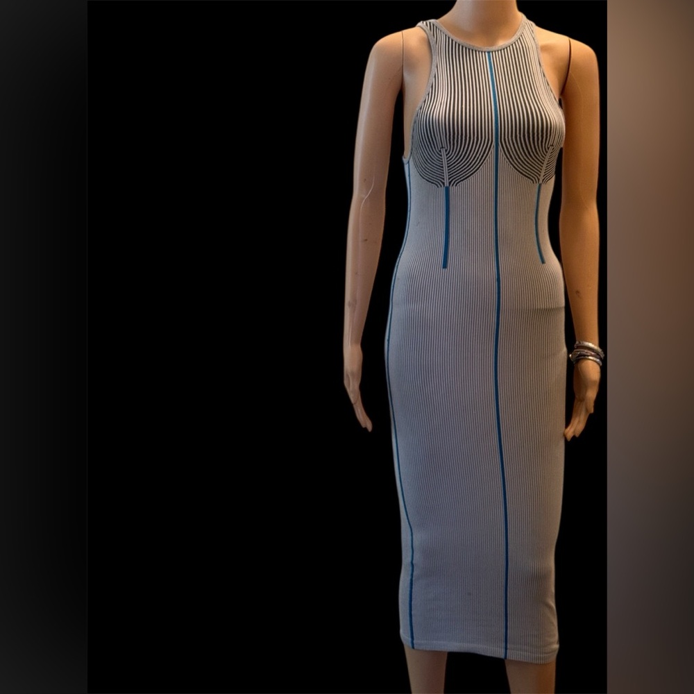 Zara Blue and White Striped Midi Dress